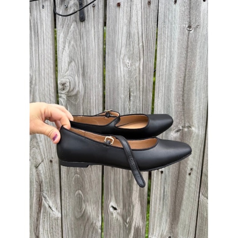 Balletcore Coquette Time and Tru Mary Jane Flats 9 Black Square Toe Memory Foam